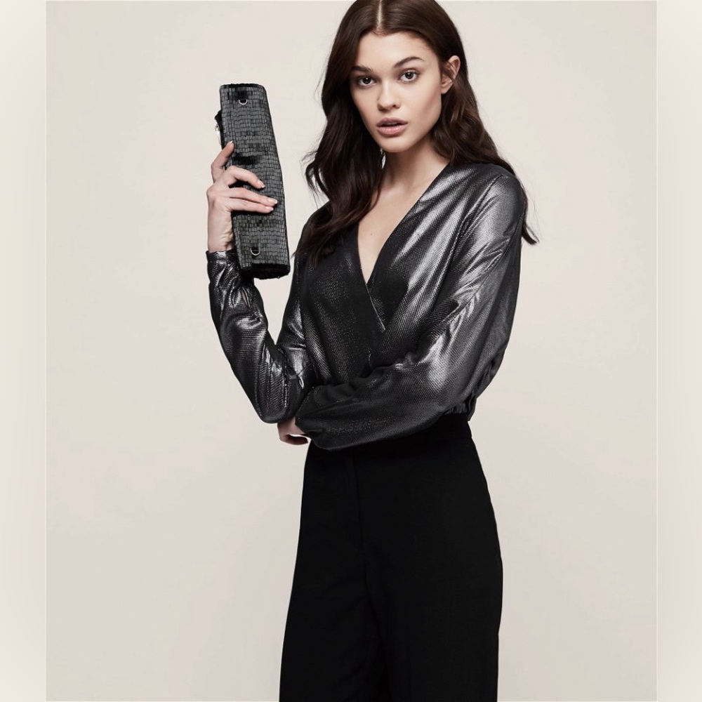 REISS Maja Metallic Wrap Top